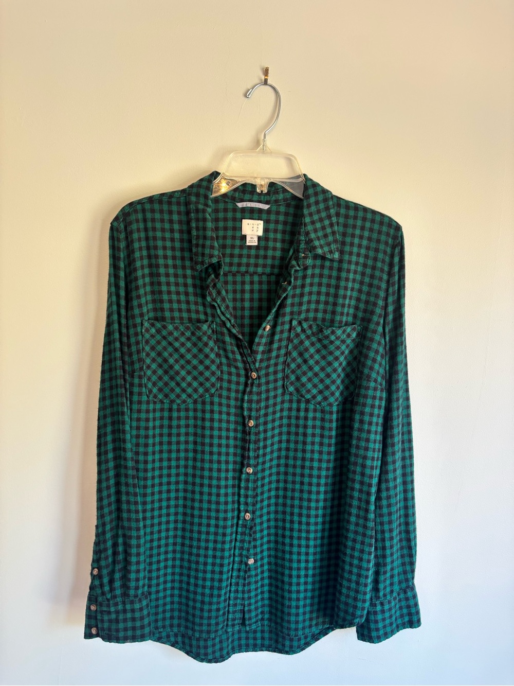 a new day Green and Black Plaid Button-Down Flannel Shirt